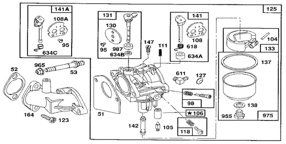 Carburetor Diagram and Parts List for 259700-259799 0102, 0104, 0117 Briggs and Stratton Engine